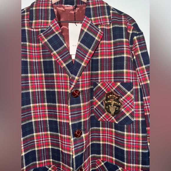 Gucci Wool Blend Sport Jacket Red/Blue Plaid Cocktail Attire Men’s Size 50L - Picture 4 of 10